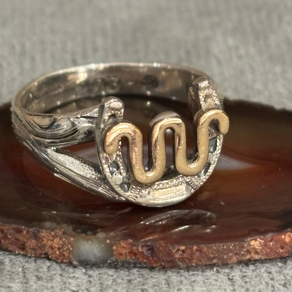 Two-Tone Silver and Gold Wave Accent Ring